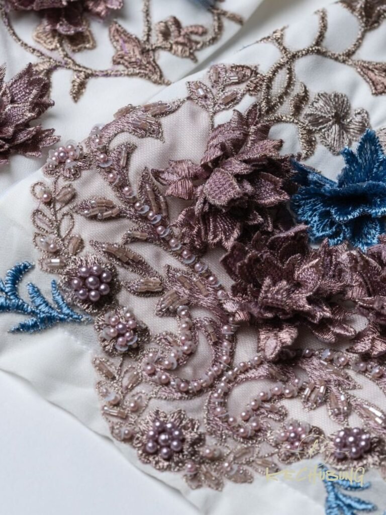 Sulaman 3D dan Patching Lace - Busana Majlis Resepsi Cape Long Dress